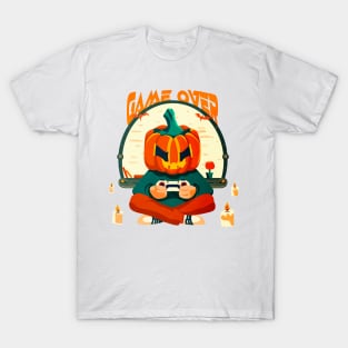 Game Over Pumpkin Head Halloween Gamer T-Shirt